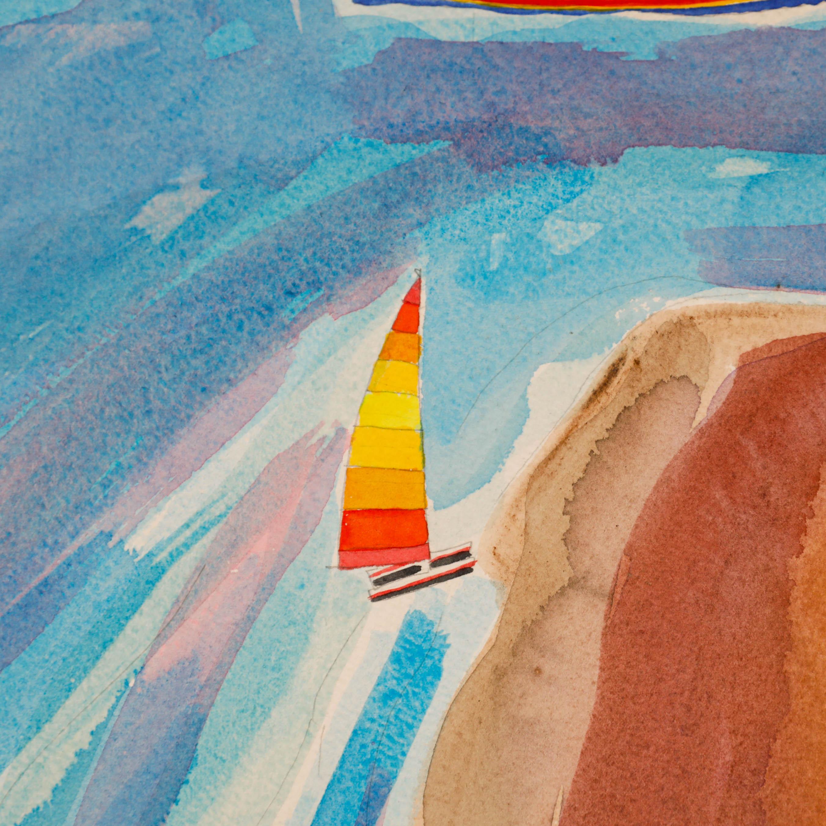 Daphne Sandham (n.1950) - Acuarela contemporánea, La playa - Figurative Art Gris de  Ali Alışır