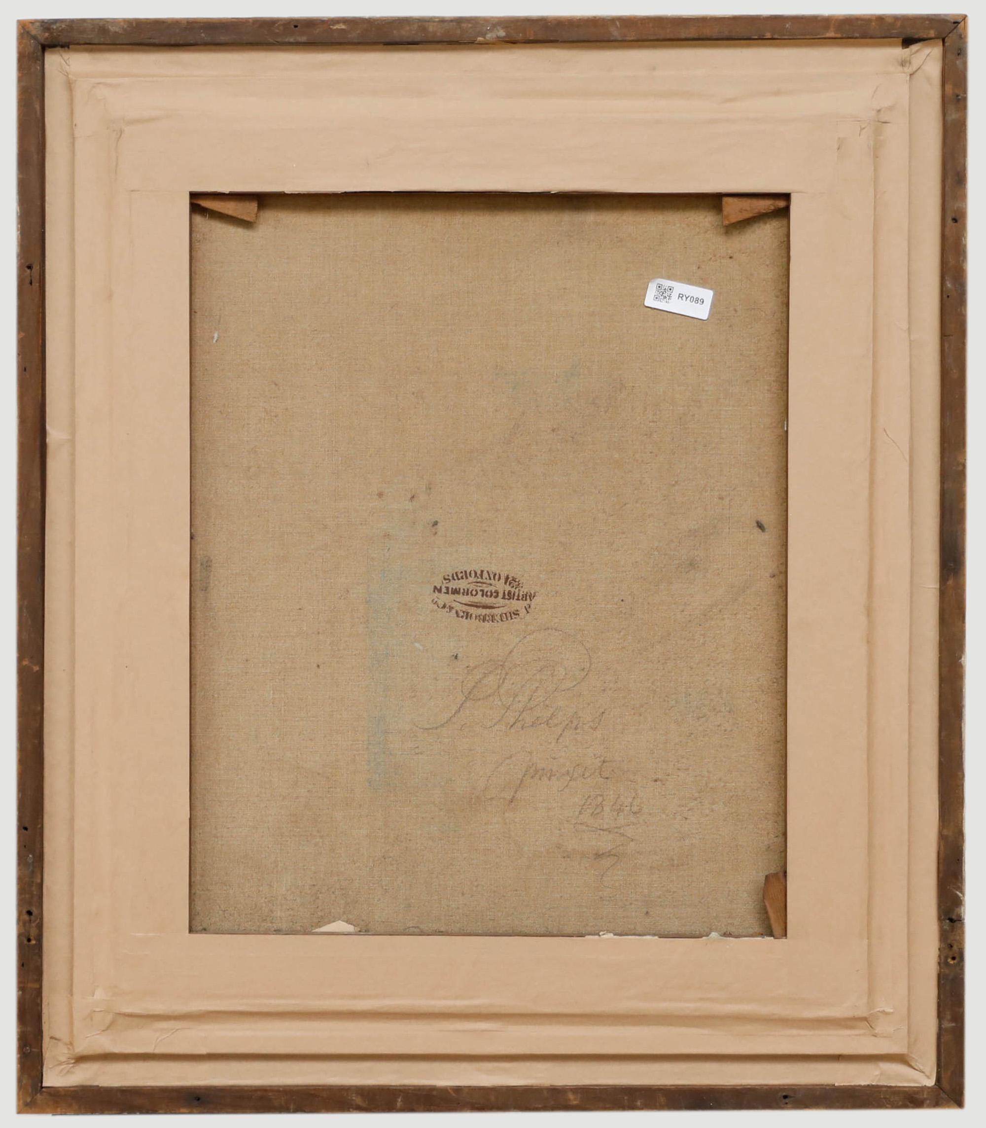 F. Phelps - Pastello incorniciato del 1846 circa, Ritratto di signora con fiori - Portrait Marrone di  Ali Alışır