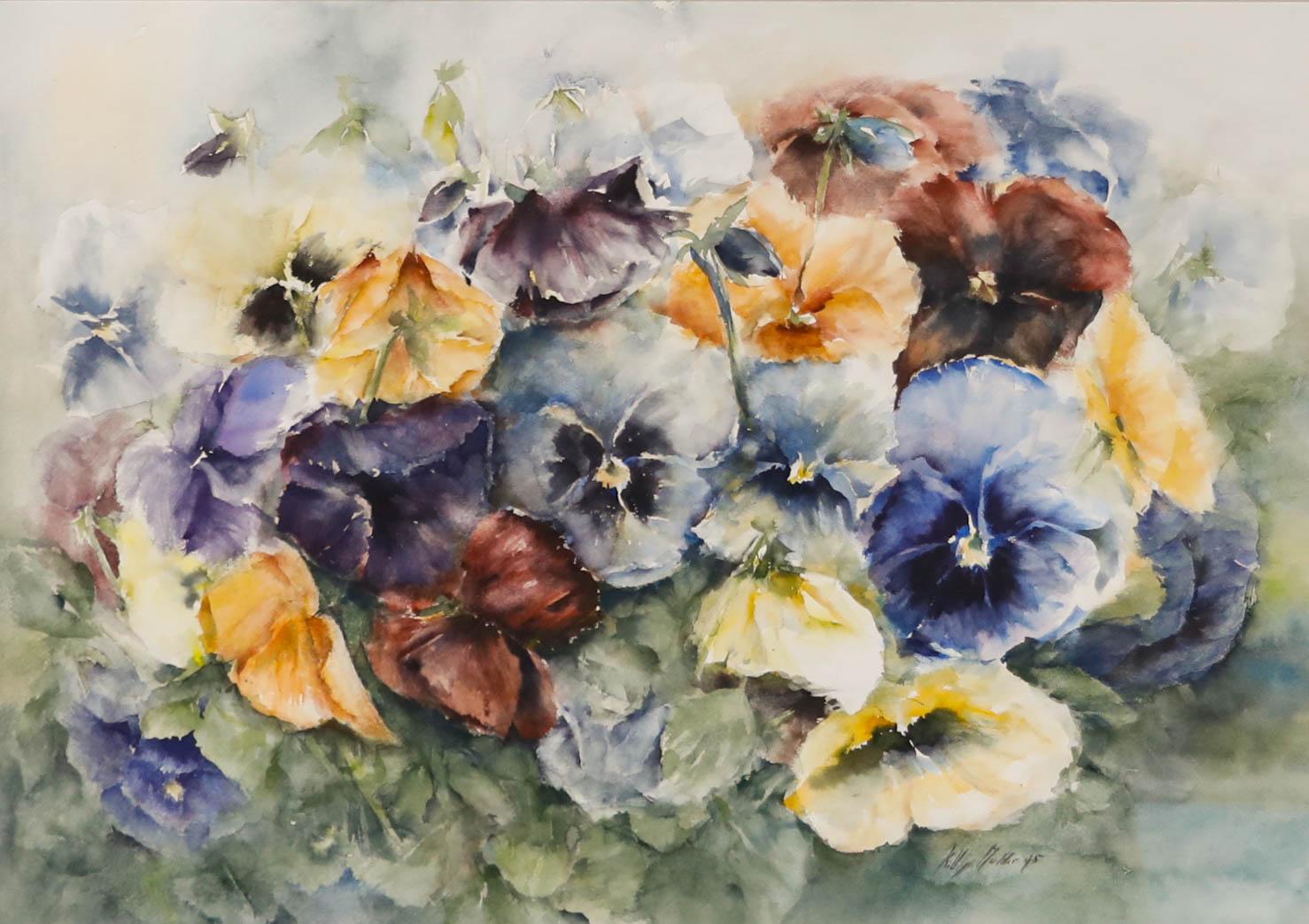 Kitty Mulder (b.1942) - Framed 20th Century Watercolour, Pansies - Art by Unknown