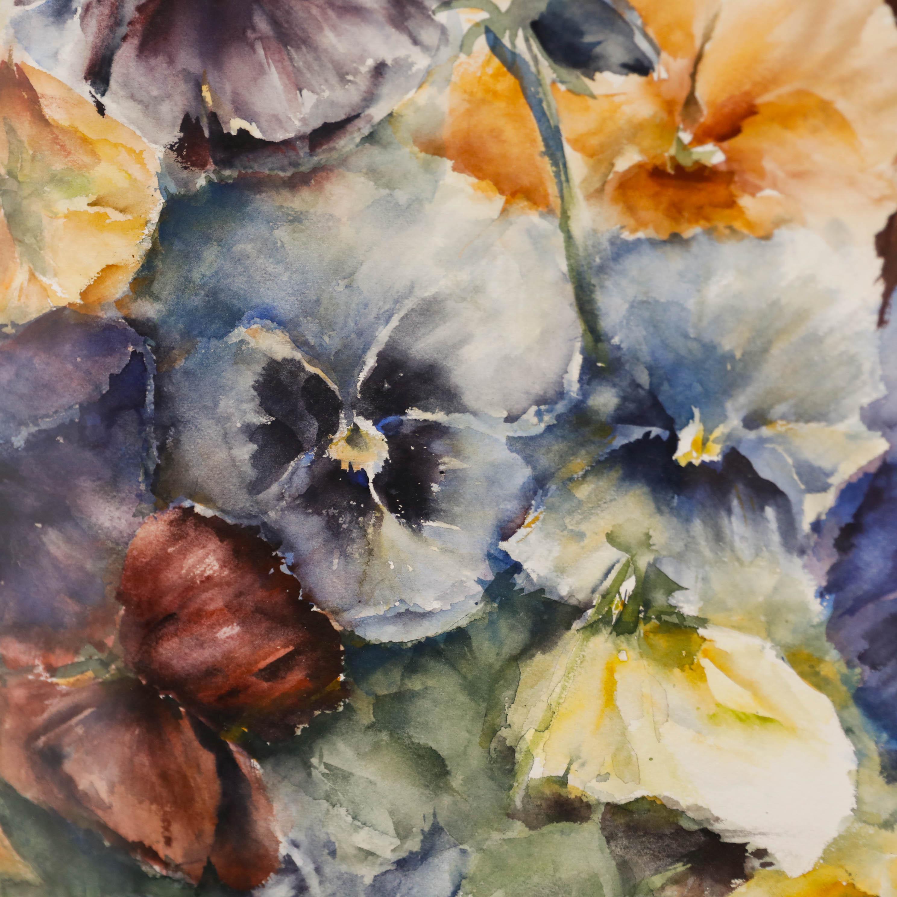 Kitty Mulder (b.1942) - Framed 20th Century Watercolour, Pansies For Sale 1