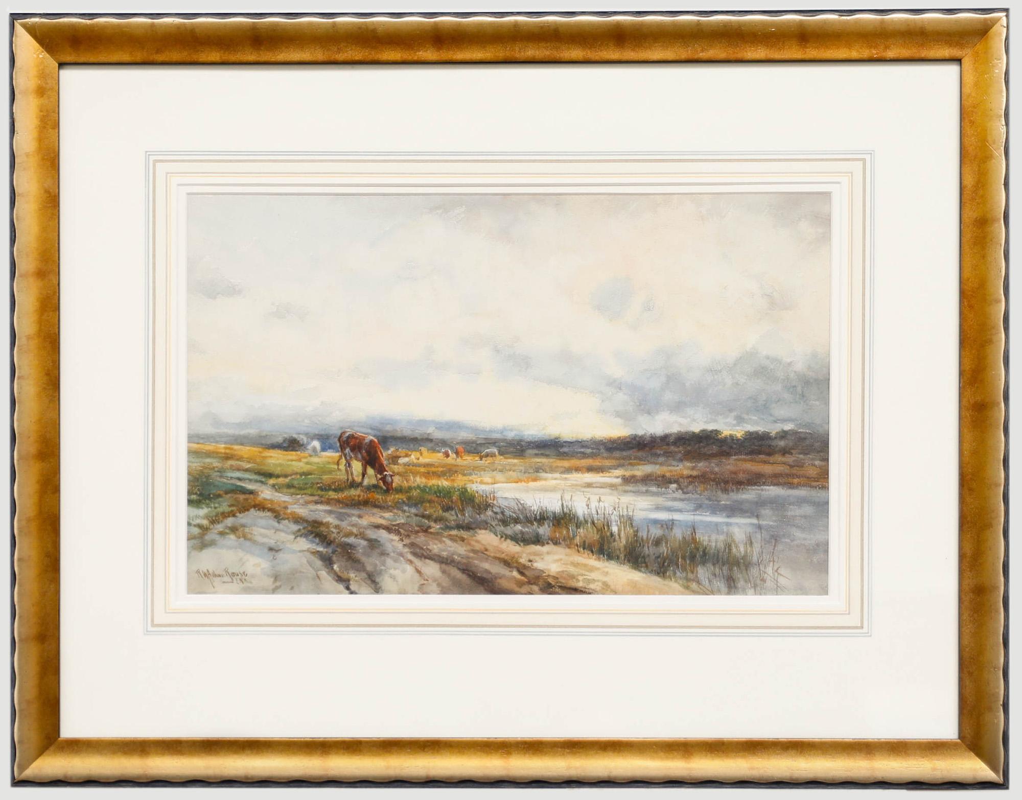 Unknown Landscape Art - Robert William Arthur Rouse (1883-1927) - Watercolour, Cattle by The River