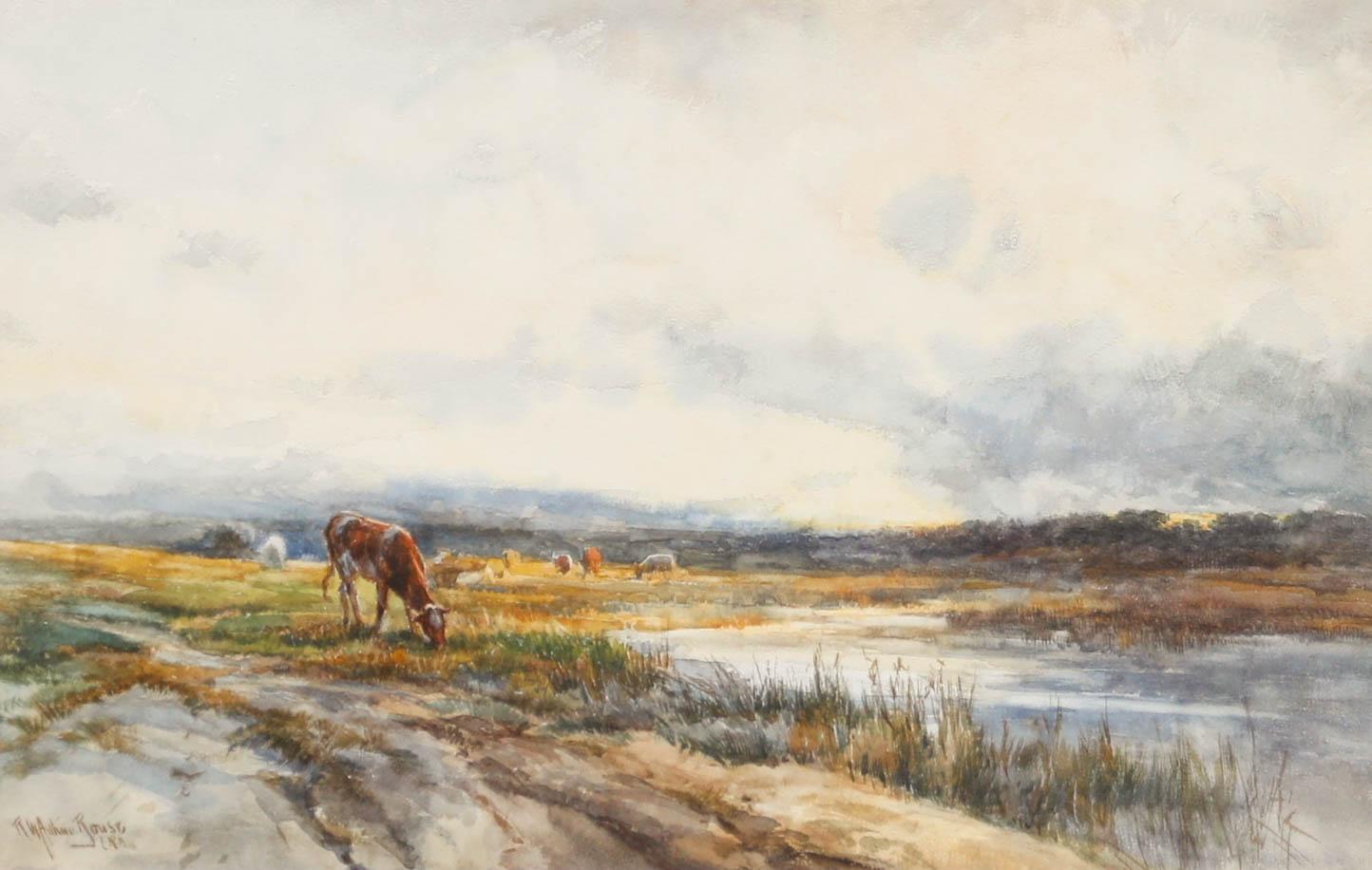 Robert William Arthur Rouse (1883-1927) - Watercolour, Cattle by The River - Beige Landscape Art by Unknown