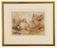 Thomas Colman's (1810-1893) - Aquarelle encadrée, Dames à la ferme