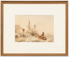 Thomas Robins (1810-1880) - Acquerello incorniciato, Trainare le reti