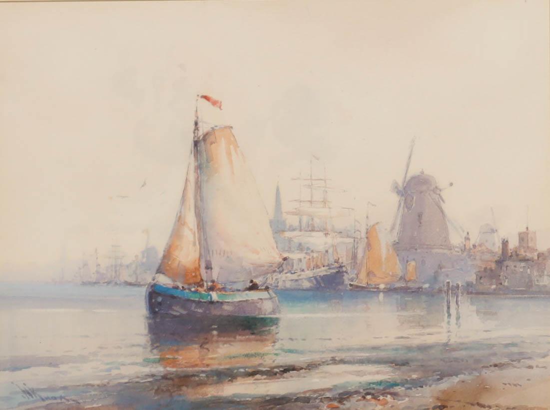 Wilfred Knox (1884-1966) - Gerahmtes Aquarell, Amsterdamer Hafen – Art von Unknown
