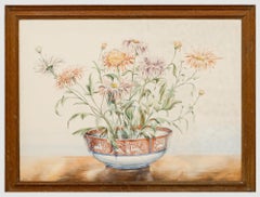 Winifred Barkaway (1915-2010) - 1946 Watercolour, Chrysanthemums and Porcelain