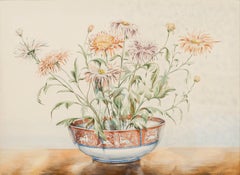 Winifred Barkaway (1915-2010) - 1946 Watercolour, Chrysanthemums and Porcelain