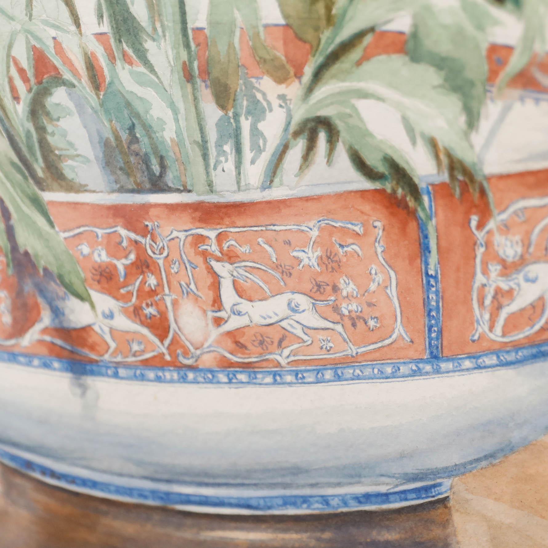 Winifred Barkaway (1915-2010) - 1946 Aquarell, Chrysantheme und Porzellan im Angebot 1