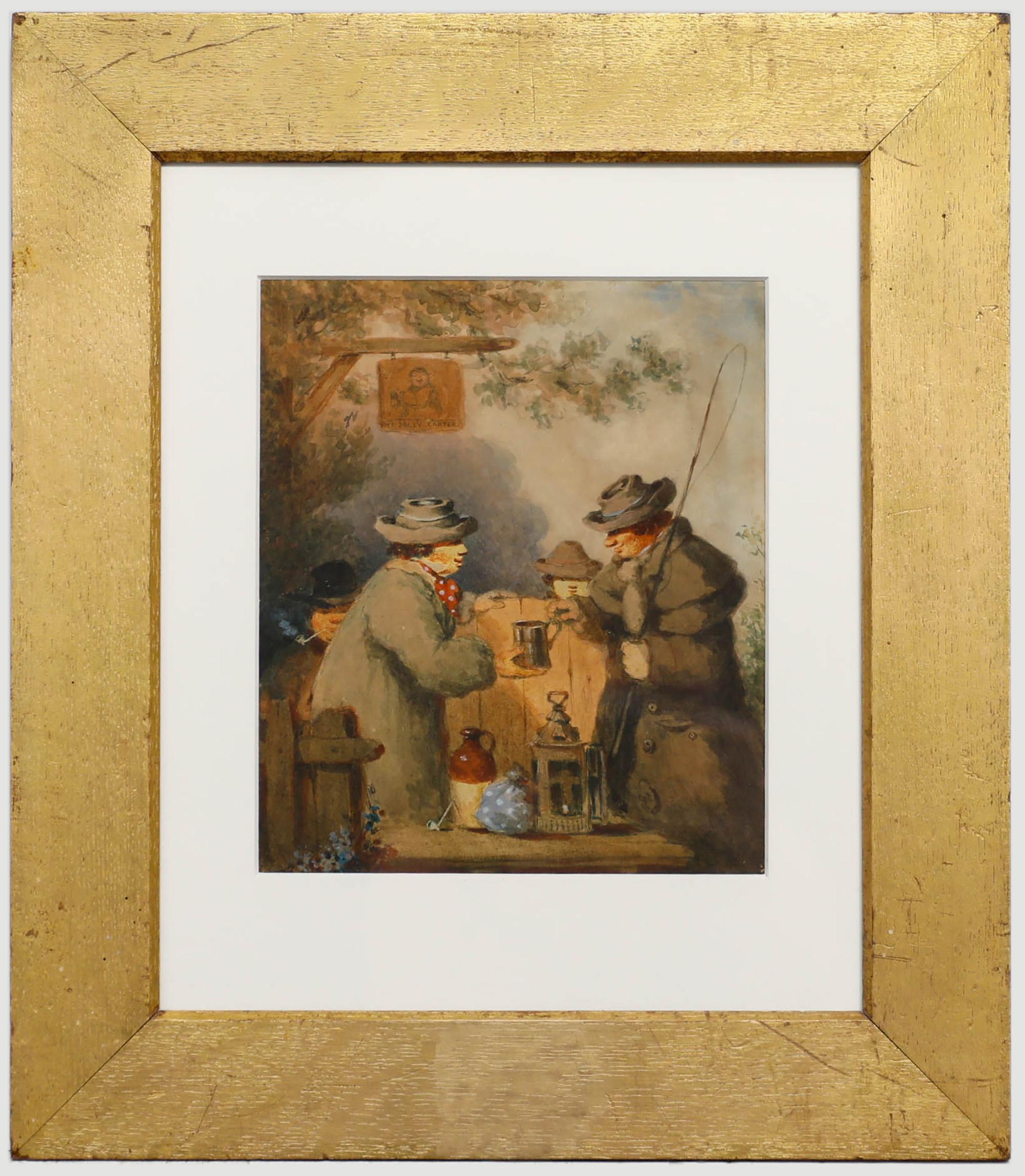 Gerahmtes Aquarell des späten 19. Jahrhunderts – Gentleman at The Jolly Carter Pub, gerahmt