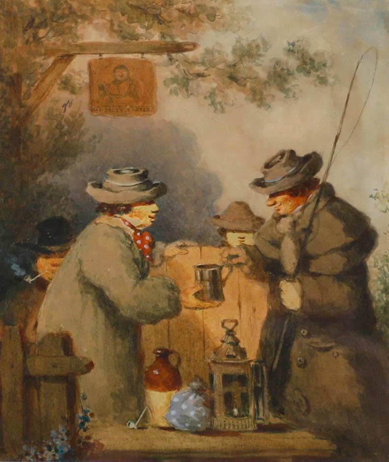Framed Late 19th Century Watercolour - Gentleman at The Jolly Carter Pub - Art by Unknown