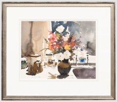 John Yardley (b.1933) - Framed Watercolour, Flowers on the Draining Board