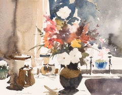 John Yardley (b.1933) - Framed Watercolour, Flowers on the Draining Board