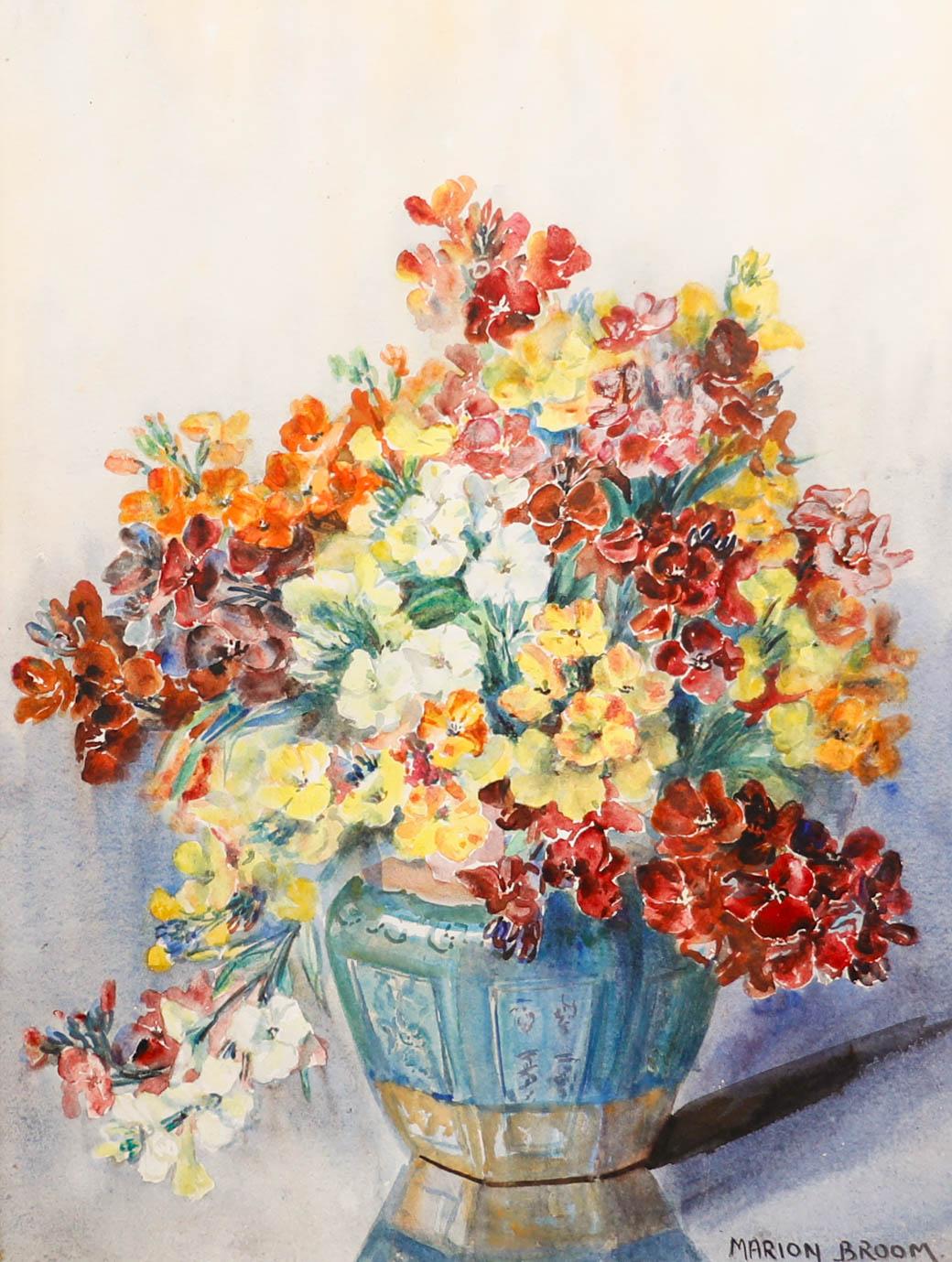 Marion Broom RWS (1878-1962) - Framed Watercolour, Flowers in a Chinese Vase For Sale 1