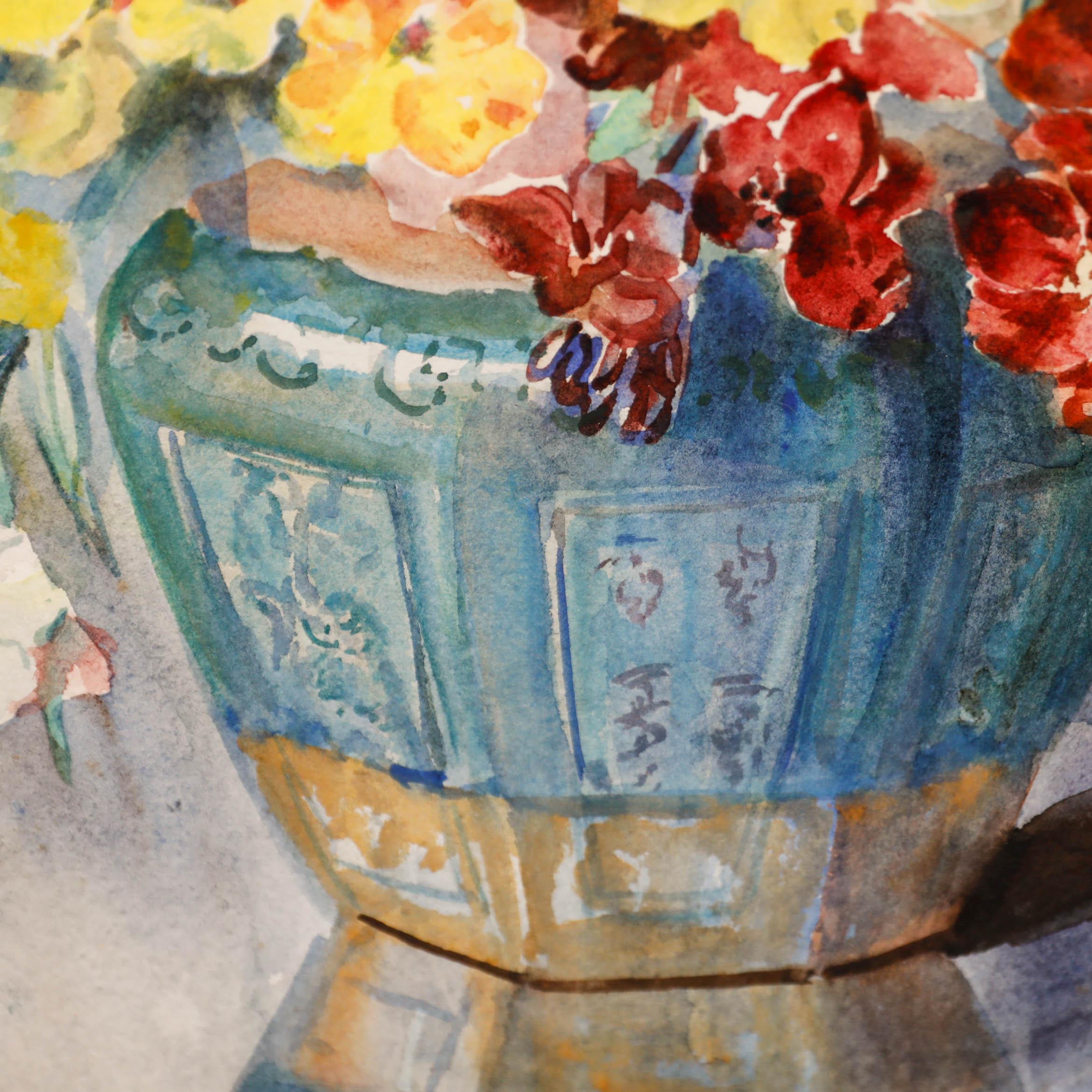 Marion Broom RWS (1878-1962) - Framed Watercolour, Flowers in a Chinese Vase For Sale 3
