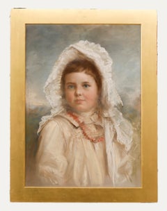 Antique Early 19th Century Pastel - Child in A Lace Bonnet