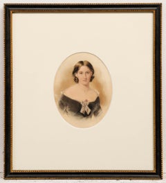 Mid 19th Century Watercolour - Portrait of a Young Woman with Hazel Eyes