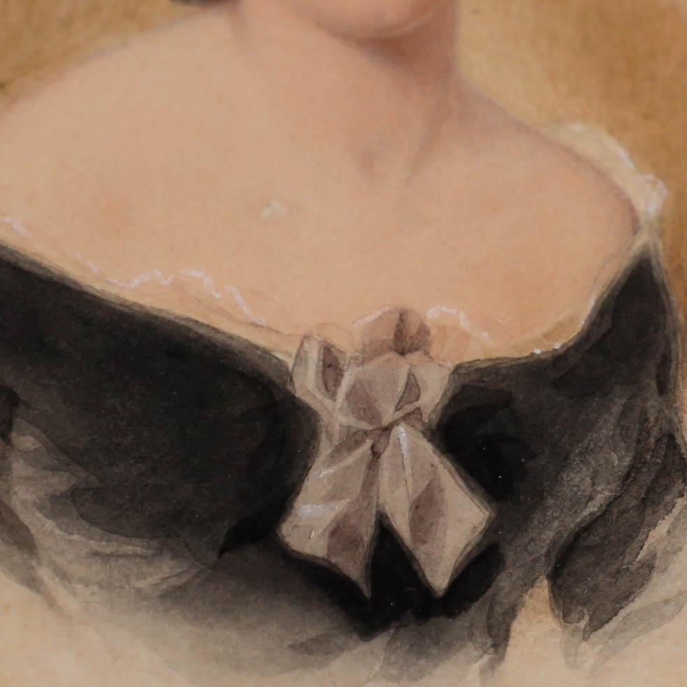 Mid 19th Century Watercolour - Portrait of a Young Woman with Hazel Eyes 2