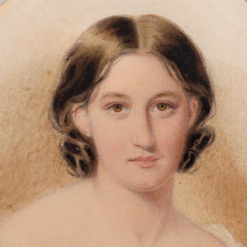 Mid 19th Century Watercolour - Portrait of a Young Woman with Hazel Eyes 3
