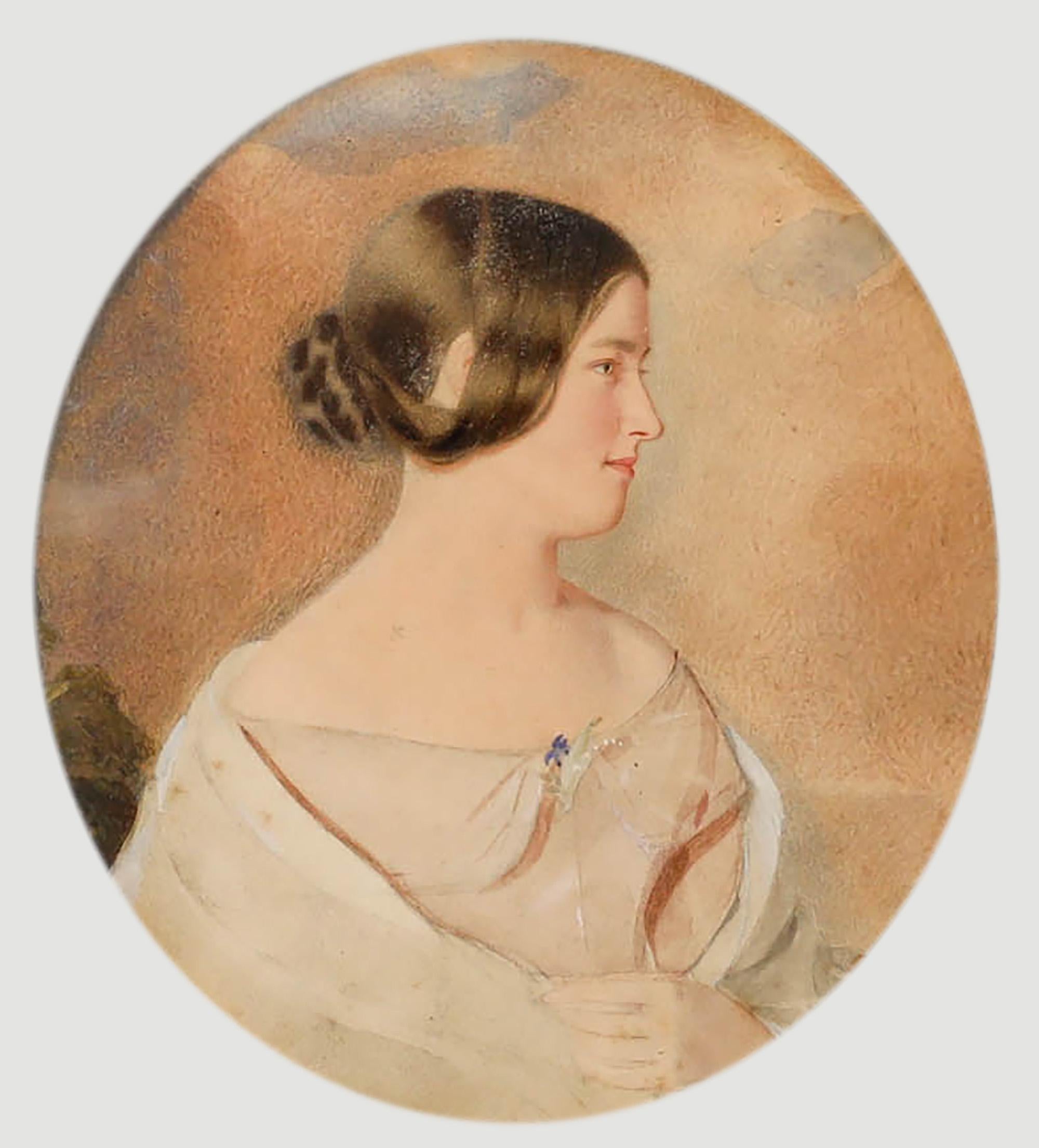 Fine Mid 19th Century Watercolour - Side Profile of a Young Woman - Art by Unknown