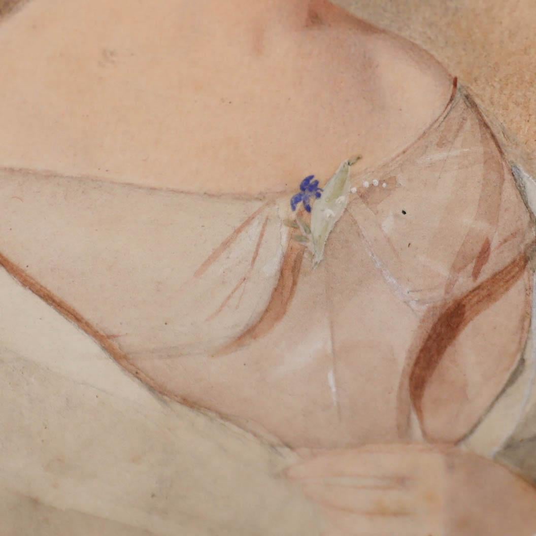 Fine Mid 19th Century Watercolour - Side Profile of a Young Woman 1