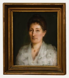E. L.  - English School 1901 Pastel, Lady with The Heart Shaped Locket