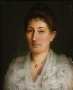 E. L.  - English School 1901 Pastel, Lady with The Heart Shaped Locket