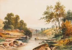 William Henry Mander (1850-1922) - Aquarelle encadrée, reposant par la rivière