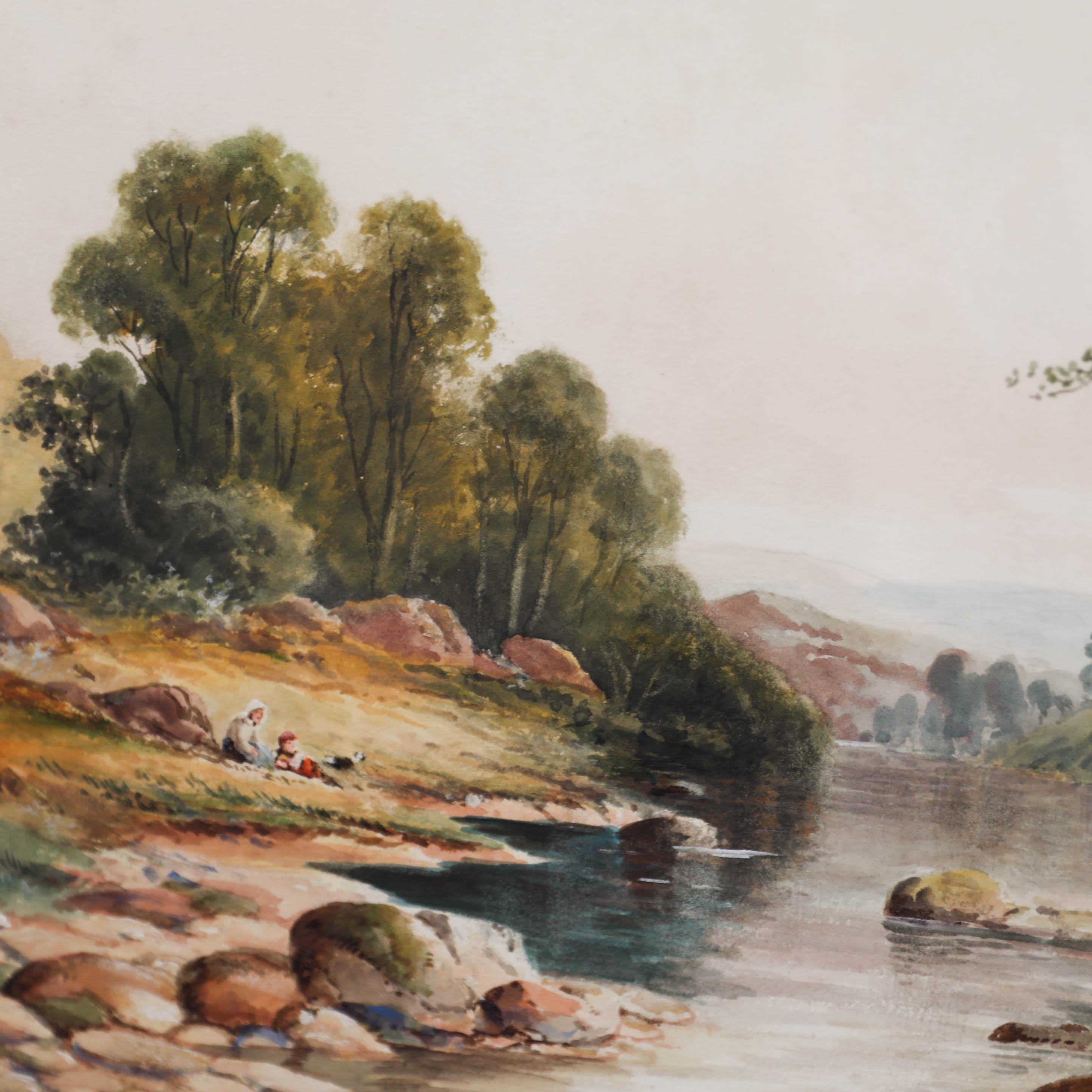 William Henry Mander (1850-1922) - Acuarela enmarcada, Descansando junto al río en venta 3