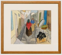 Vintage Framed 20th Century Watercolour - Side Alley Social