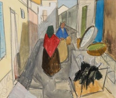 Framed 20th Century Watercolour - Side Alley Social