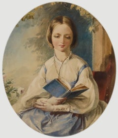 Alfred Edward Chalon RA (1780-1860) - Gerahmtes Aquarell, Eine junge Dame beim Lesen