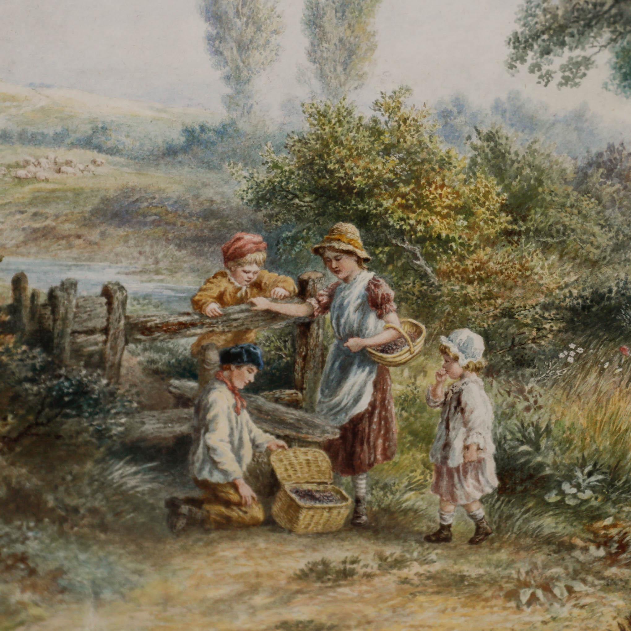 Attrib. Horace Hammond (1842-1926) - Framed Watercolour, Children by a Stile 3