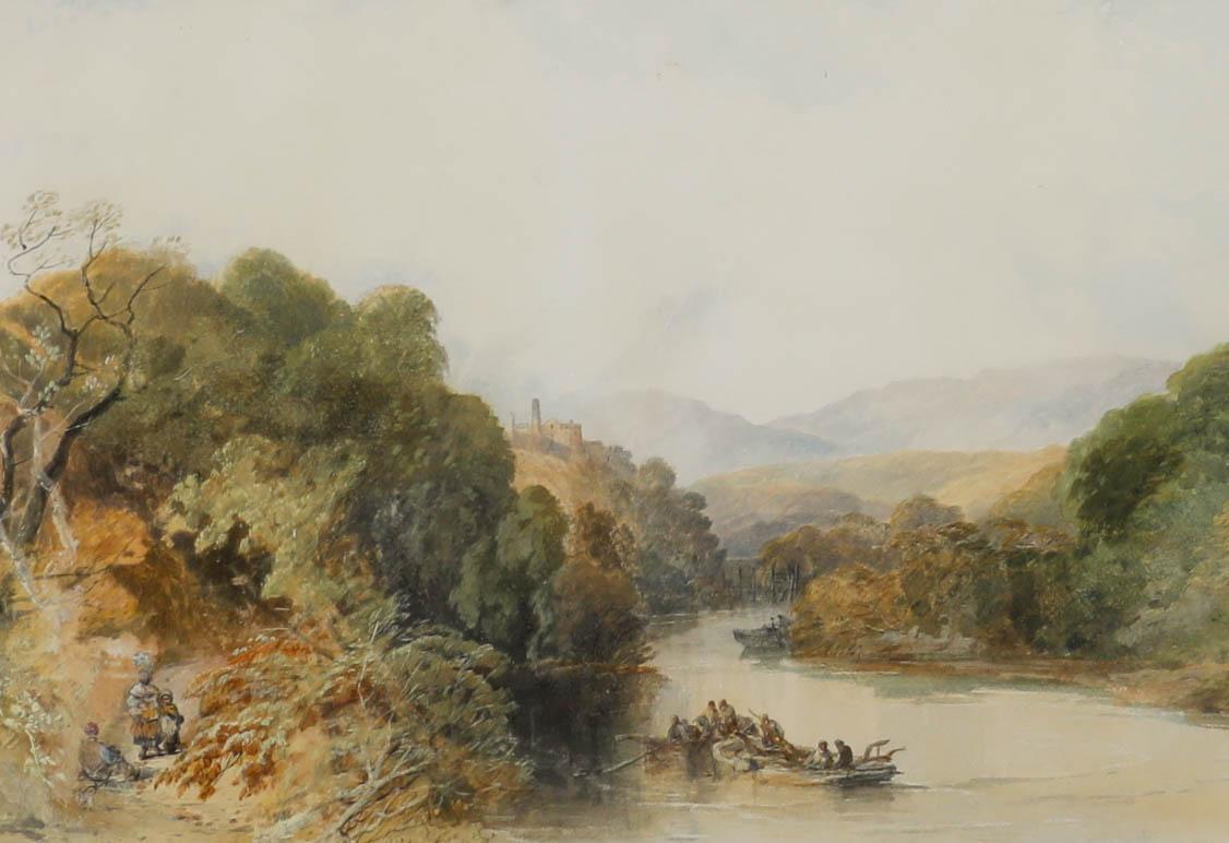 Aquarelle du 19e siècle - Batelier devant le château - Art de Unknown