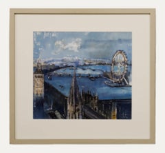 Diana Boyd - Framed Contemporary Watercolour, London Landmarks from Westminster