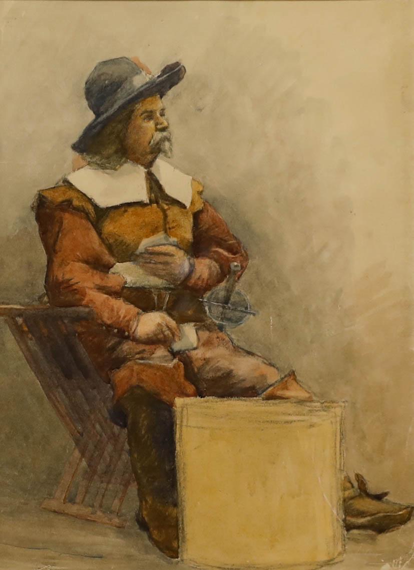 Aquarelle encadrée de la fin du 19e siècle - The Wounded Cavalier - Art de Unknown