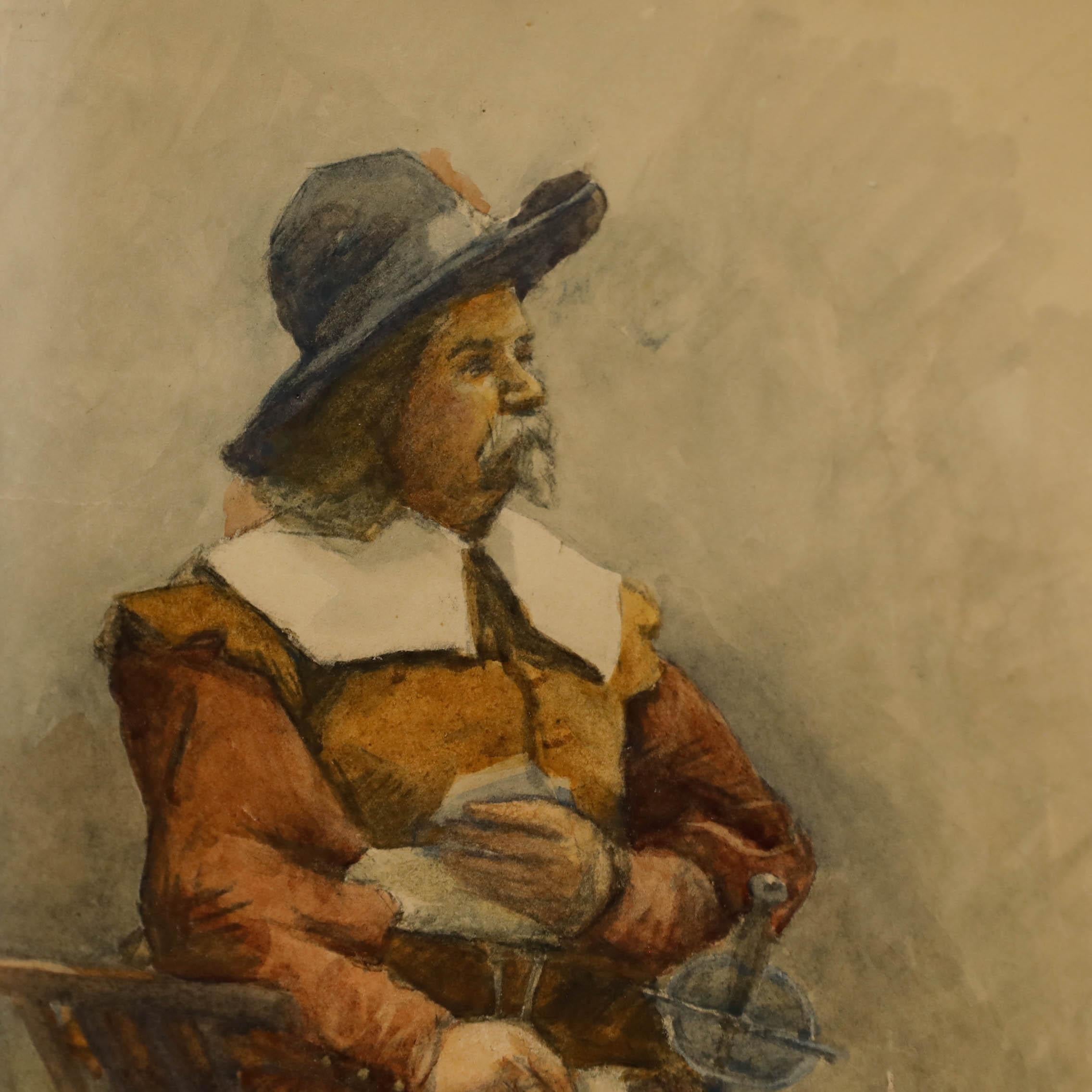Portrait à l'aquarelle. Présenté dans un cadre à effet doré. Non signée. Sur le papier.