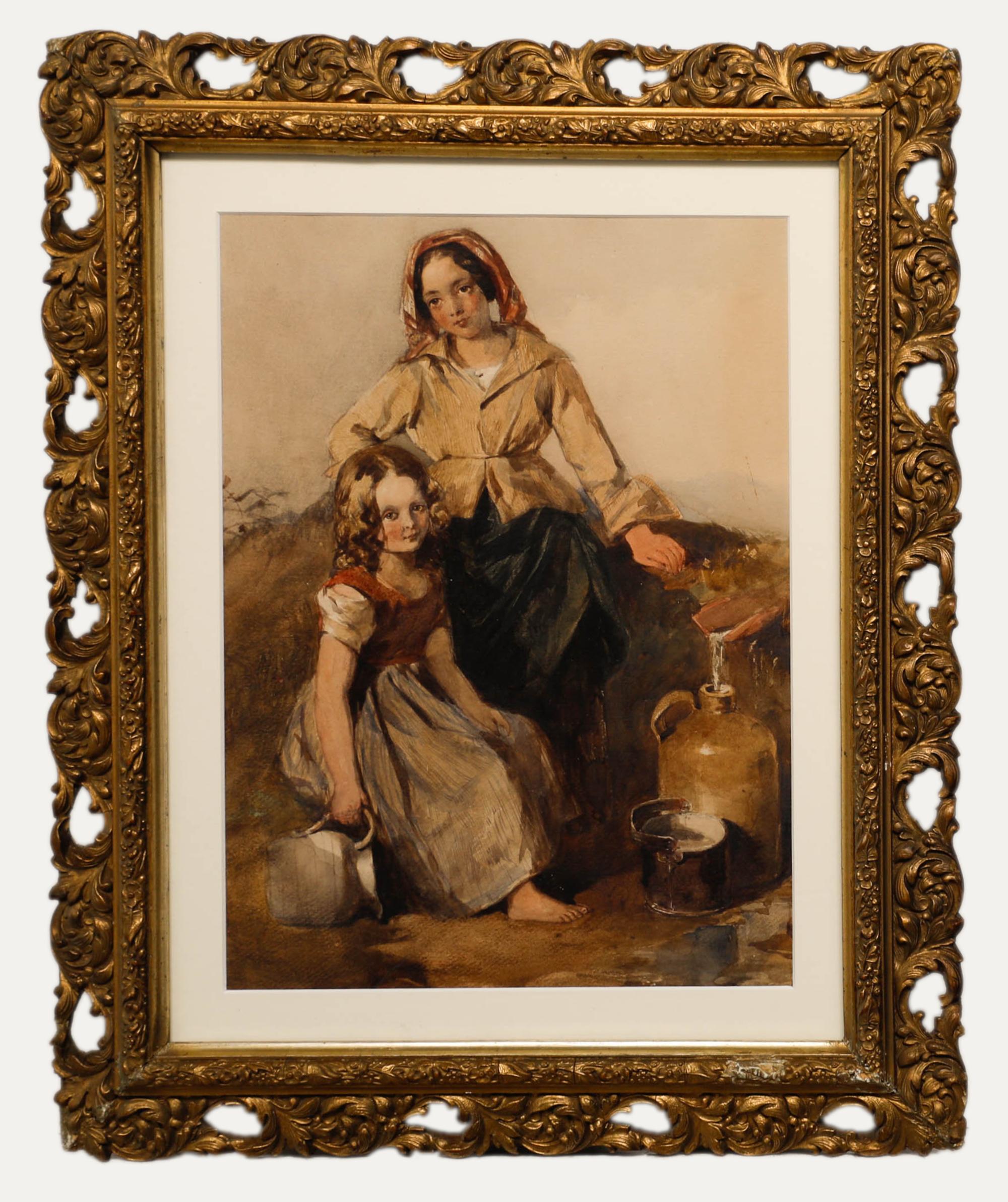 Unknown Figurative Art - 19th Century Watercolour - Fetching Water