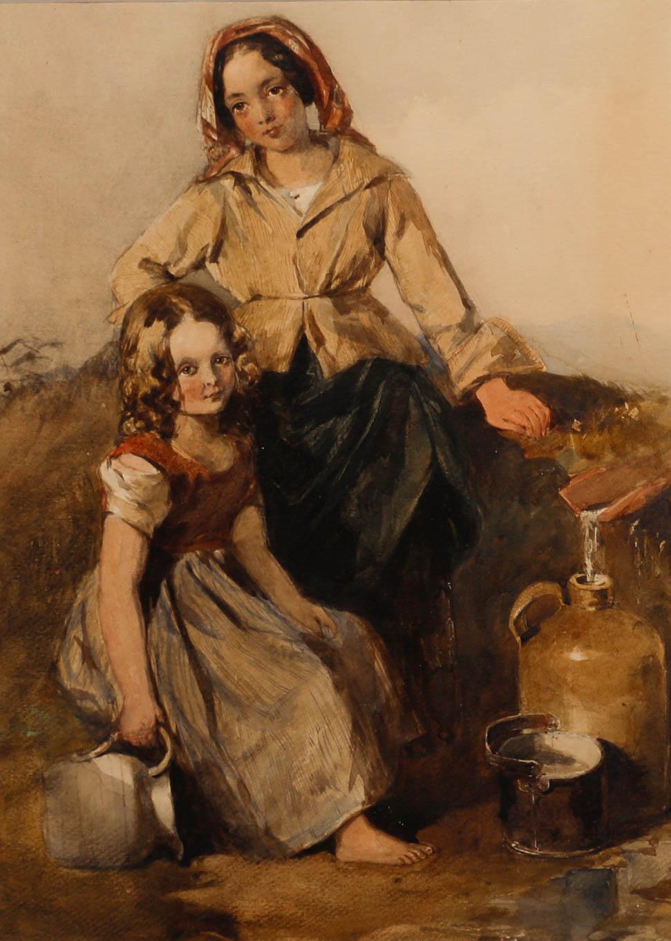 19th Century Watercolour - Fetching Water - Art by Unknown