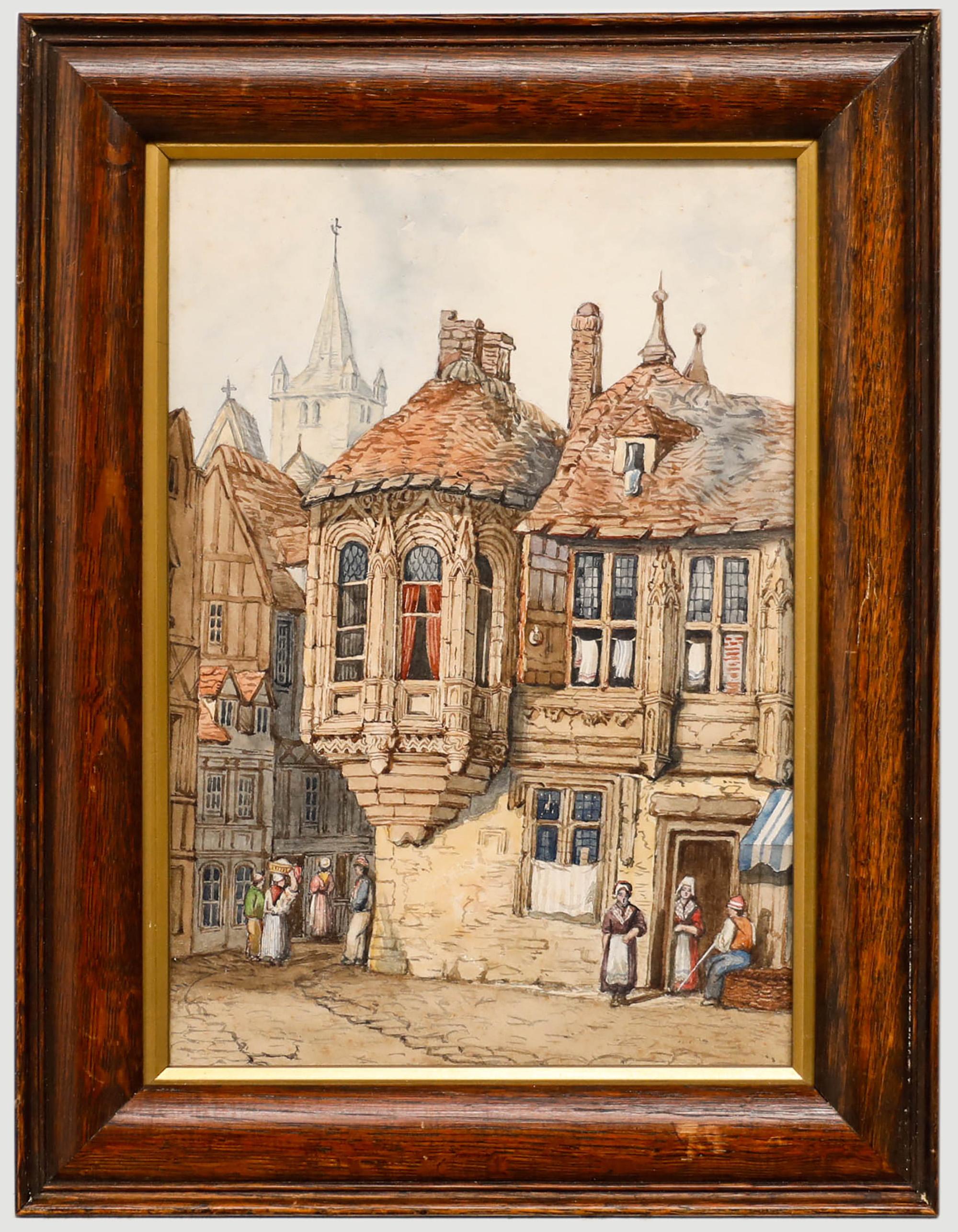 Unknown Landscape Art - Follower of Samuel Prout (1783-1852) - Framed Watercolour, A Street in Augsburg