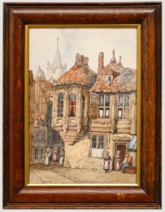 Suiveur de Samuel Prout (1783-1852) - Aquarelle encadrée, Une rue d'Augsbourg