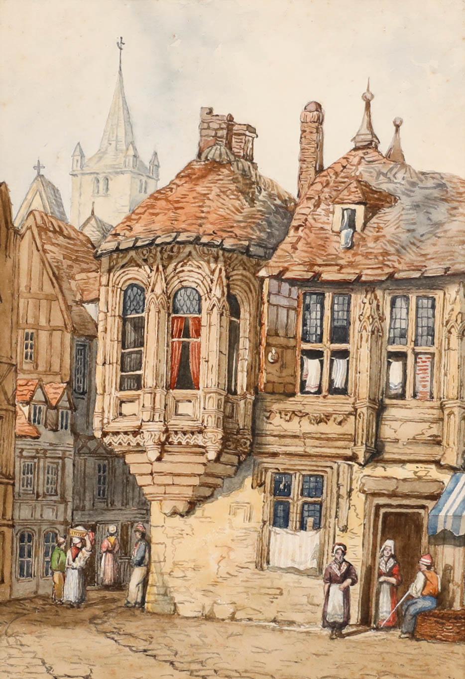 Follower of Samuel Prout (1783-1852) - Framed Watercolour, A Street in Augsburg - Art by Unknown