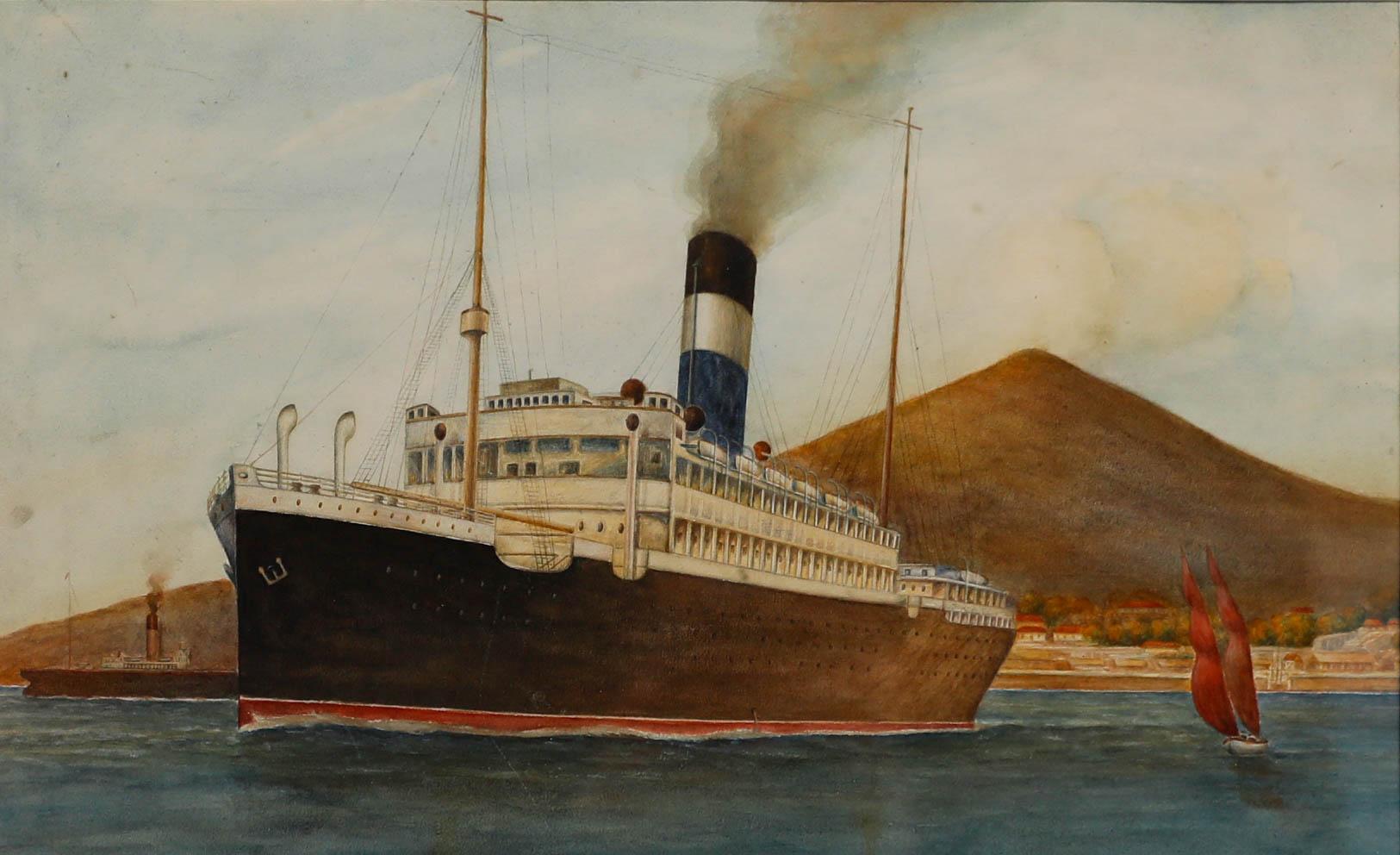 Acuarela enmarcada de finales del siglo XIX - Estudio de un barco de vapor de pasajeros - Art de Unknown