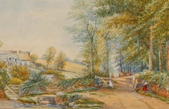 Framed Late 19th Century Watercolour - Gathered by the Duck Pond