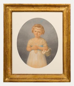 19th Century Watercolour - Girl with a Flower Basket