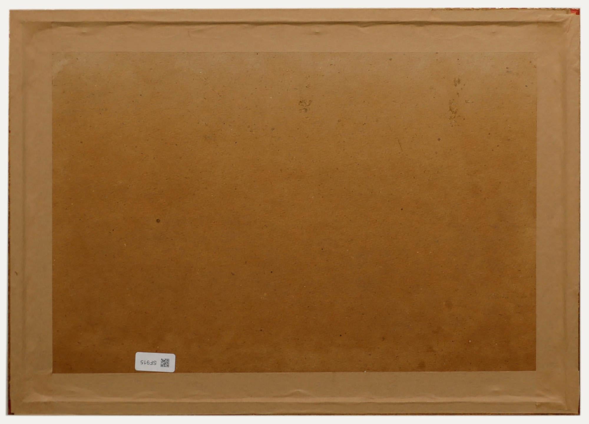 Aquarelle encadrée de la fin du 19e siècle - Bouvier déplaçant le bétail - Beige Landscape Art par Unknown