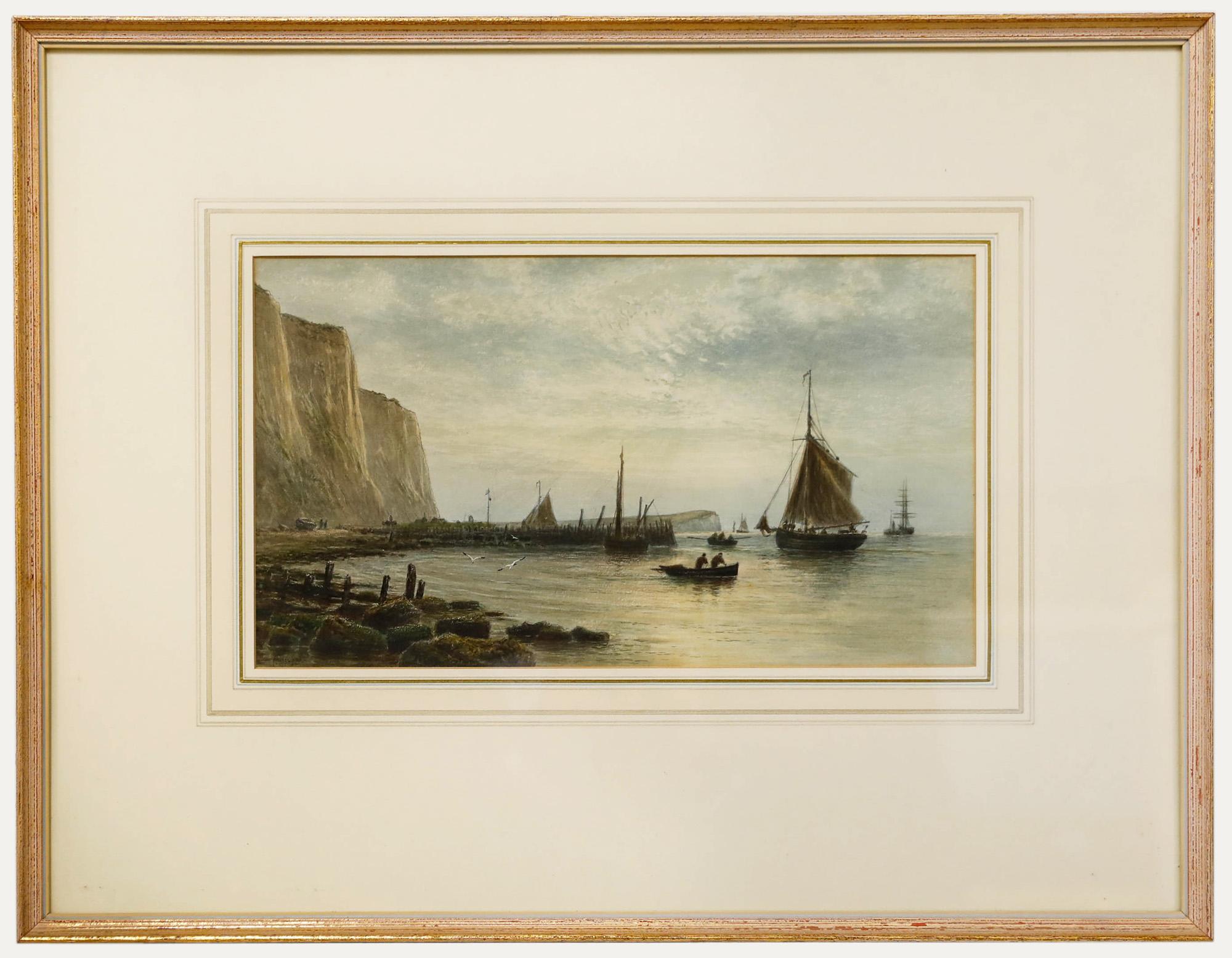 Fredrick Miller (fl.1880-1892) - Acuarela enmarcada, Barcos llegando a Newhaven