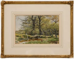 G. Davidson - Aquarelle encadrée de la fin du XIXe siècle, À la lisière des bois