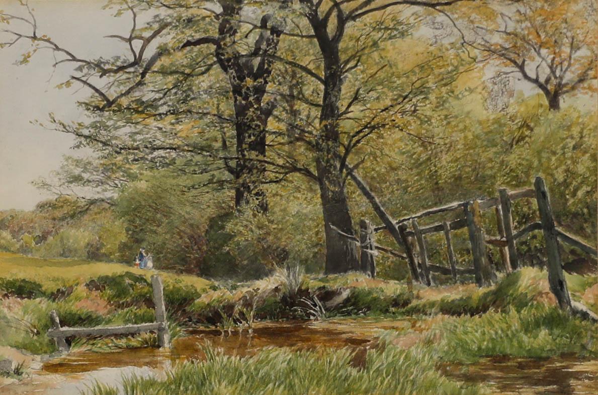 G. Davidson - Aquarelle encadrée de la fin du XIXe siècle, À la lisière des bois - Art de Unknown