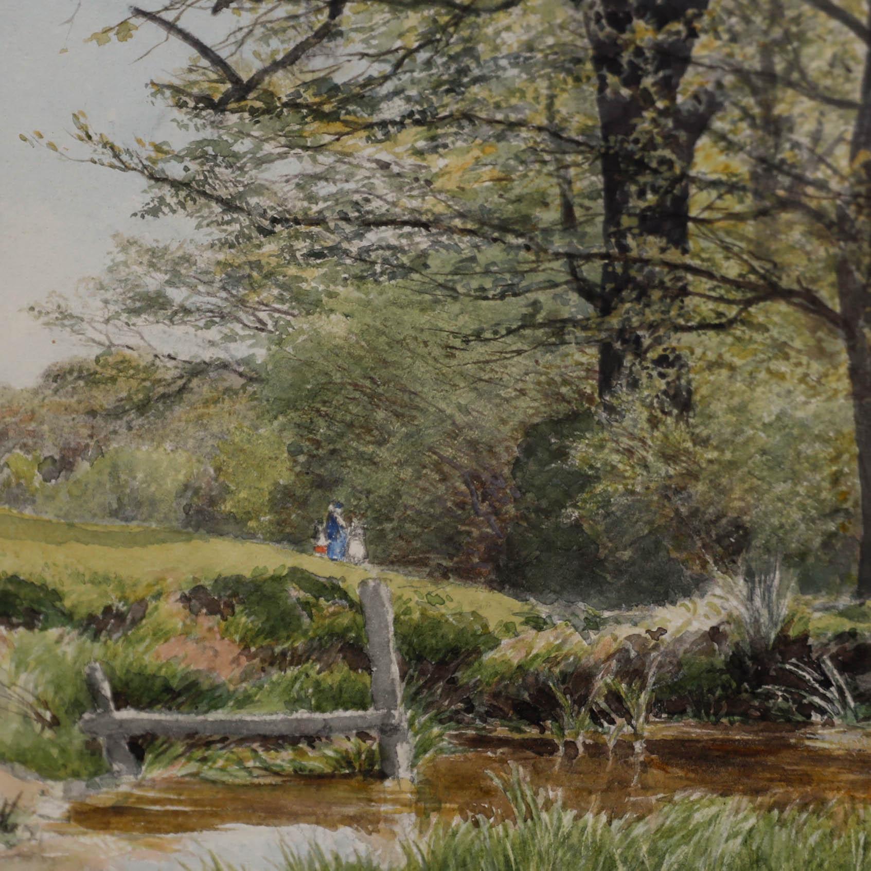 G. Davidson - Aquarelle encadrée de la fin du XIXe siècle, À la lisière des bois en vente 1