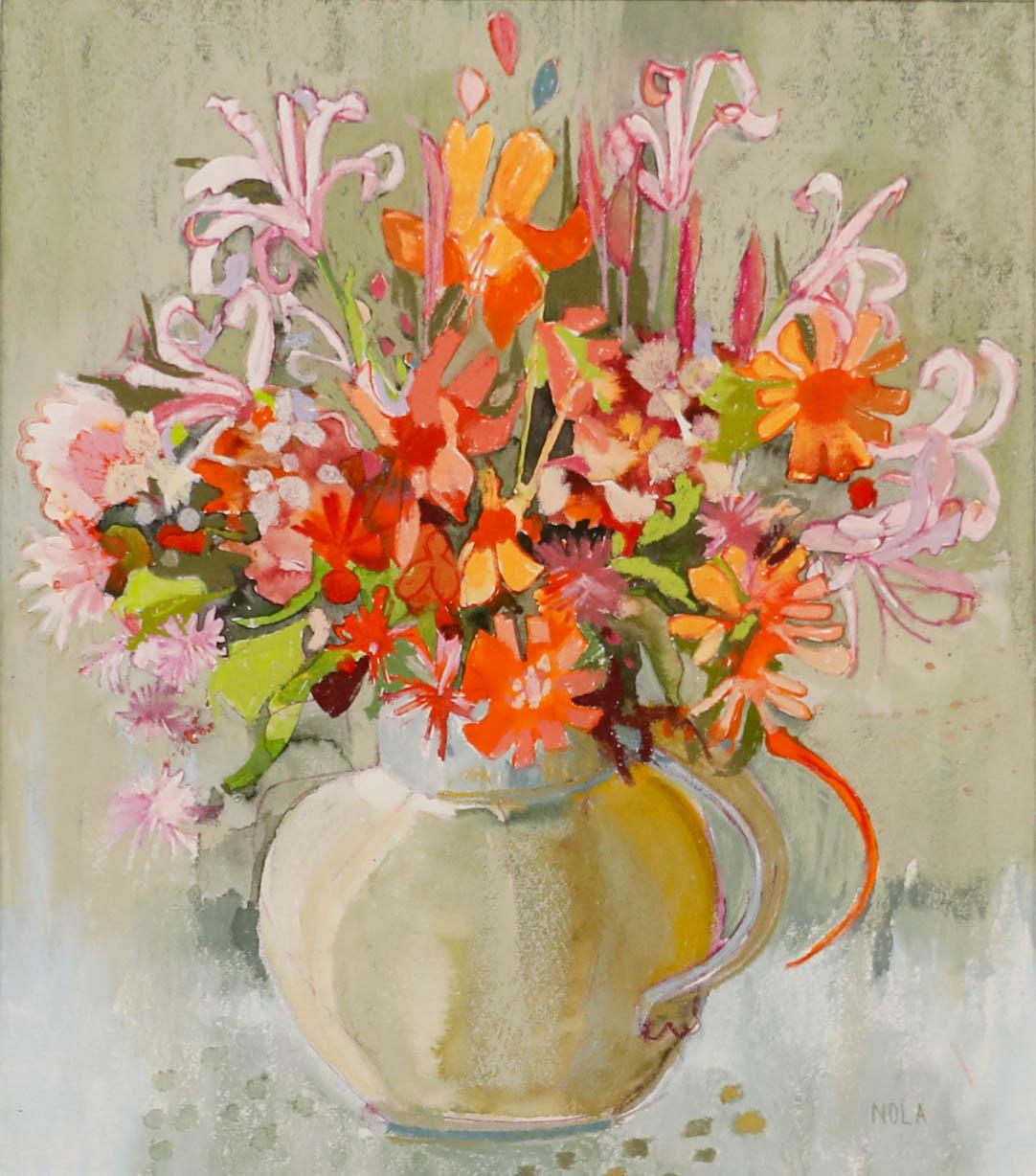 Pichet à fleurs roses Pastel du 20ème siècle de Nola Armstrong - Art de Unknown
